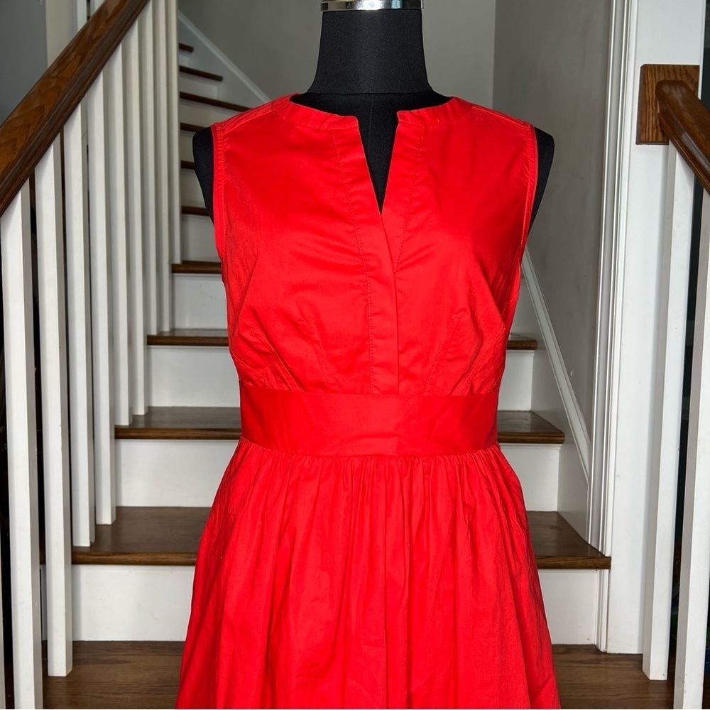 Anthropologie Maeve Adrian Red Midi Sleeveless Smocked Shirt Dress - Picture 3 of 9